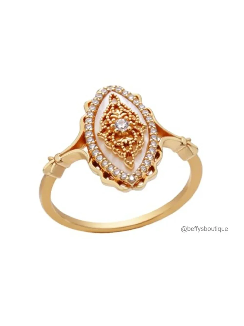 Vintage Art Deco Wave Lace Ring Gold Plated Copper Size 7 Statement Jewelry